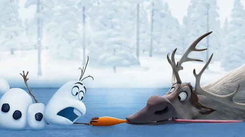 Олаф И Свен Обои на телефон карикатура северного оленя в ванне со снегом и деревьями