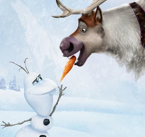 Олаф И Свен Обои на телефон лось с морковкой и снеговиком