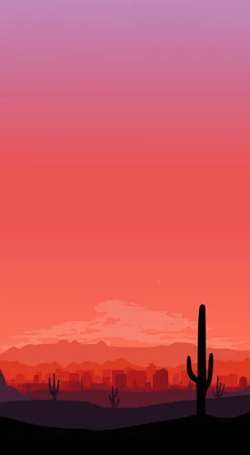 Пустыня Обои на телефон силуэт кактуса перед закатом