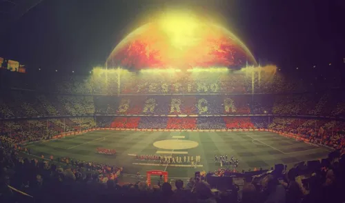 Фк Барселона Обои на телефон стадион с большим огнем на заднем плане