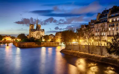 Франция Обои на телефон река со зданиями вдоль нее