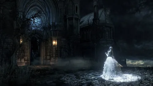 Bloodborne Обои на телефон здание с фонтаном перед ним