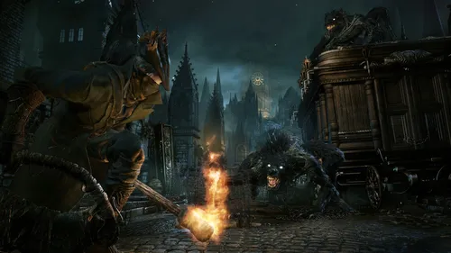 Bloodborne Обои на телефон видеоигра, в которой человек стреляет из пистолета по зданию