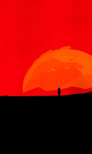 Red Dead Redemption 2 Обои на телефон человек, стоящий перед большой оранжевой луной