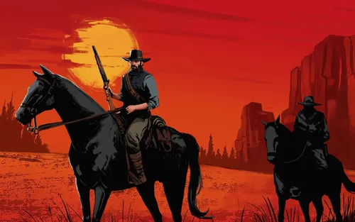 Red Dead Redemption 2 Обои на телефон пара мужчин на лошадях