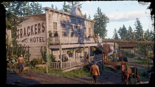 Red Dead Redemption 2 Обои на телефон дом с лошадью и людьми впереди
