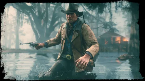 Red Dead Redemption 2 Обои на телефон мужчина в шляпе с пистолетом