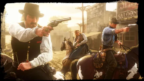 Red Dead Redemption 2 Обои на телефон мужчина с пистолетом и мужчина верхом на лошади