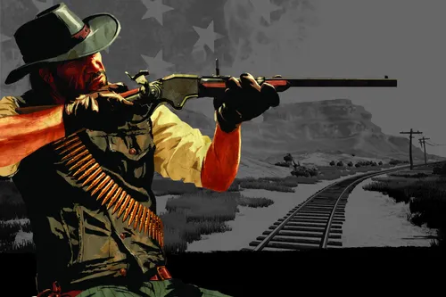 Red Dead Redemption 2 Обои на телефон человек, стреляющий из пистолета