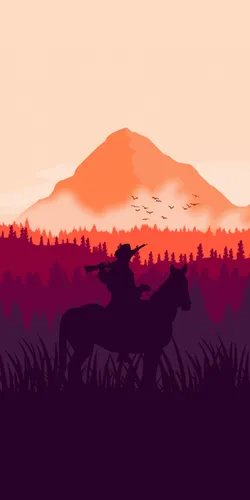 Red Dead Redemption 2 Обои на телефон силуэт оленя в поле с закатом на заднем плане