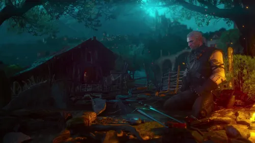 The Witcher 3 Обои на телефон мужчина, сидящий рядом с огнем