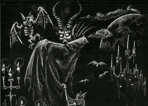 Бафомет Обои на телефон черно-белый рисунок дракона с крыльями и длинным хвостом