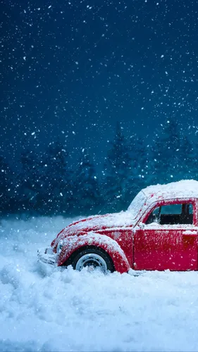 Зима Hd Обои на телефон красная машина на снегу