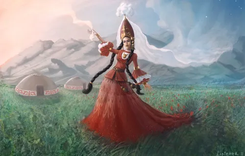 Казахстан Обои на телефон мужчина в красном платье и короне с мечом в поле