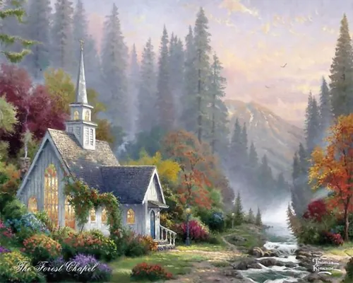 Красивые Дома Обои на телефон картина церкви в лесу