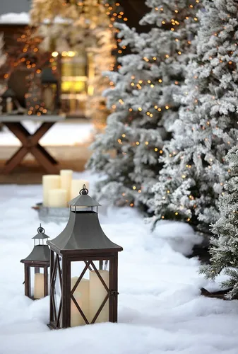 Зимние Зима Обои на телефон дерево с огнями и снегом