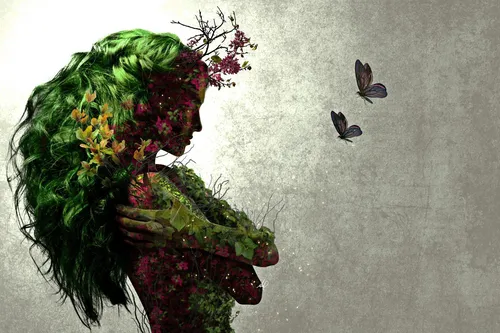 Креативный Необычные Обои на телефон растение с цветами и бабочками
