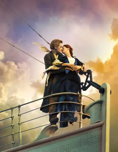 Леонардо Ди Каприо Обои на телефон мужчина и женщина целуются на металлических перилах на фоне заката