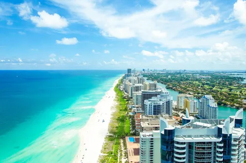 Майами Обои на телефон пляж со зданиями и деревьями