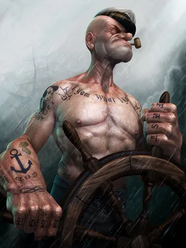 Моряк Папай Обои на телефон мужчина с татуировками держит меч