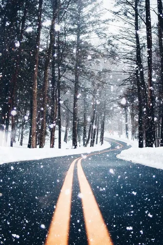 Новогодние Пинтерест Обои на телефон дорога со снегом на обочине