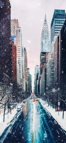 Новогодний Нью Йорк Обои на телефон городская улица с высокими зданиями