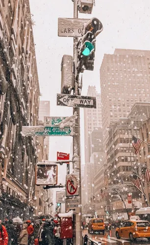 Новогодний Нью Йорк Обои на телефон уличный знак в городе