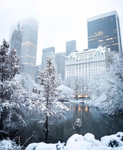 Новогодний Нью Йорк Обои на телефон город со снегом