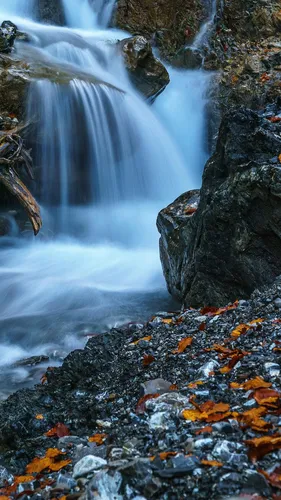 В Hd Качестве Обои на телефон водопад со скалами и листьями