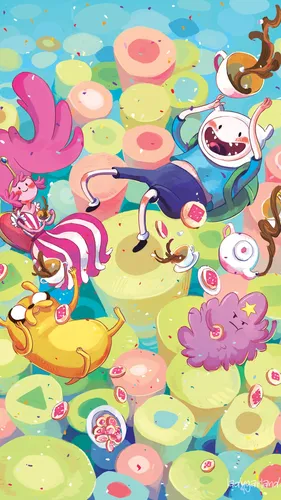 Adventure Time Обои на телефон группа разноцветных печенья