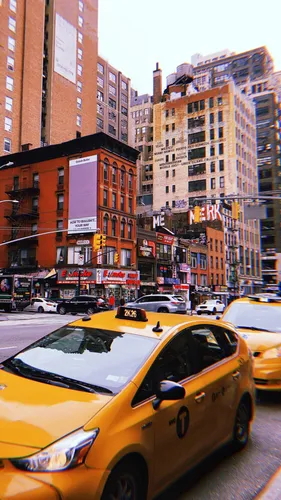 Usa Обои на телефон желтое такси на городской улице