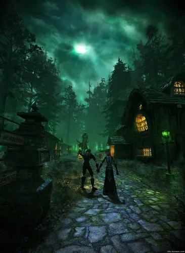 World Of Warcraft Обои на телефон мужчина и женщина идут по темному кладбищу с яркой луной