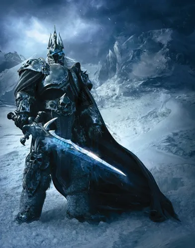 World Of Warcraft Обои на телефон статуя человека верхом на лошади по снегу