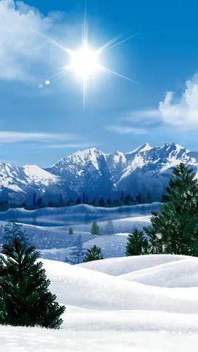 Андроид Зима Обои на телефон снежный горный пейзаж