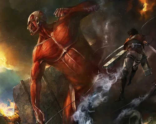 Аниме Атака Титанов Обои на телефон постер фильма о том, как мужчина и женщина сражаются