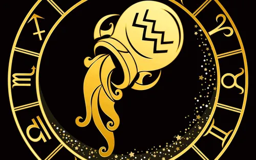 Водолей Обои на телефон золотисто-черный логотип