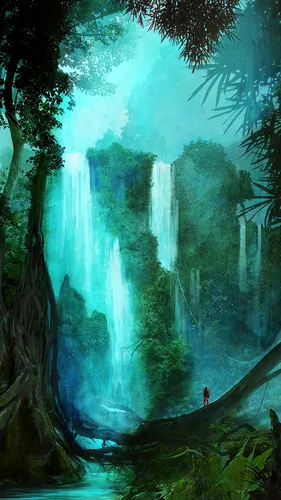 Водопад Горы Обои на телефон человек, стоящий перед водопадом