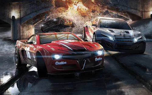 Гонки Обои на телефон пара гоночных автомобилей на дороге с туннелем на заднем плане