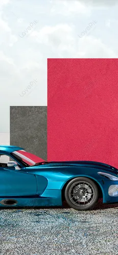 Гонки Обои на телефон синяя машина, припаркованная перед красной стеной