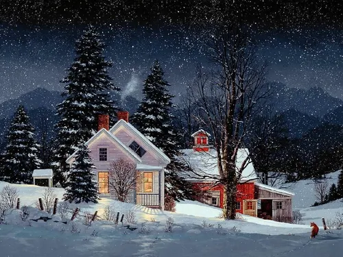 Зимний Пейзаж Обои на телефон домик в снегу