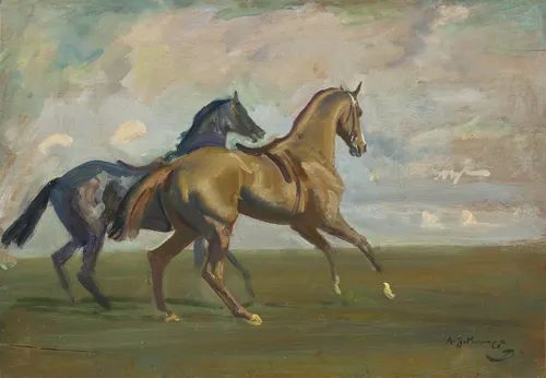 Картины Известных Художников Обои на телефон лошади бегут в воде