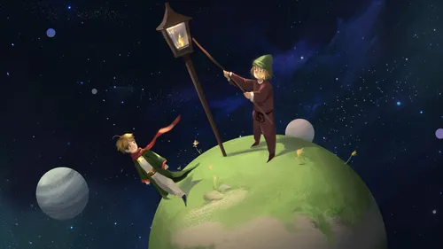 Маленький Принц Обои на телефон мужчина и женщина на планете с фонарным столбом