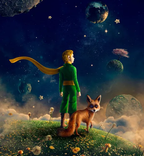 Маленький Принц Обои на телефон мальчик, стоящий на холме с лисой и луной в небе