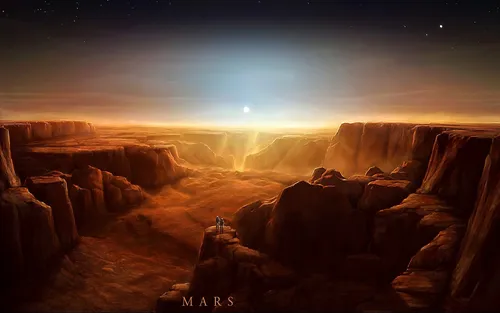 Марс Обои на телефон большой каньон с луной на заднем плане
