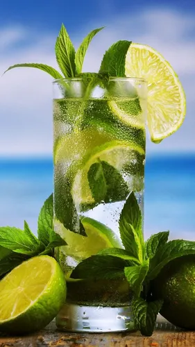 Напитки Обои на телефон стакан с лимоном и лаймом