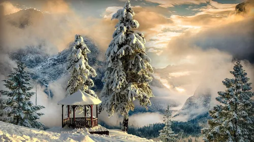 Осень Зима Обои на телефон домик в снегу