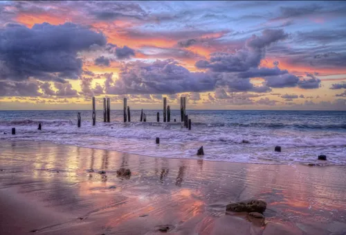 Рассвет На Море Обои на телефон пляж с пирсом и закатом