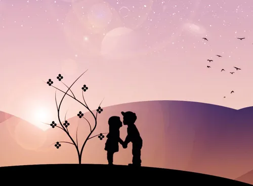 Романтика Обои на телефон силуэт пары человек и дерева с цветами и луной на заднем плане