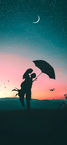 Романтика Обои на телефон мужчина и женщина держат зонт