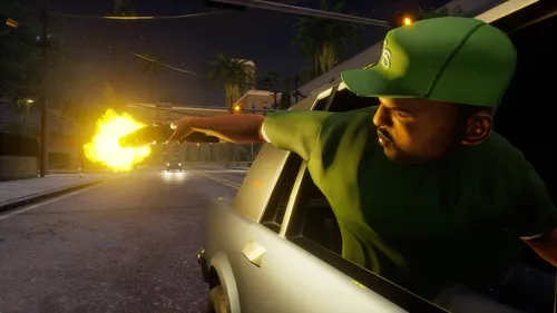 Самп Обои на телефон человек в зеленой форме за рулем автомобиля с огнем позади